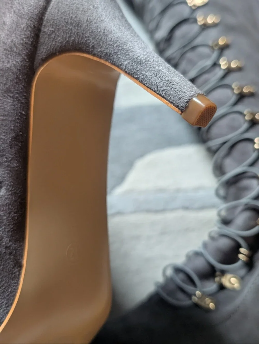 Gray Lace-Up Over-the-Knee Heeled Boots